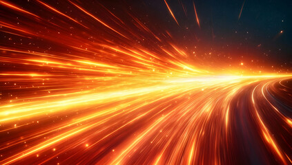 Poster - Dynamic light trails represent speed and energy, creating a captivating visual effect in vibrant orange hues.