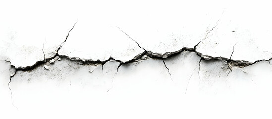 Poster - A close-up view of a cracked surface, showcasing the intricate patterns and textures of the breakage against a white background.