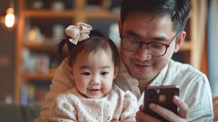 Father-Daughter Bonding Through Technology: Happy Family Concept