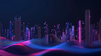 Smart city and abstract dot point connect with gradient line and aesthetic Intricate wave line design , nice big data connection technology concept