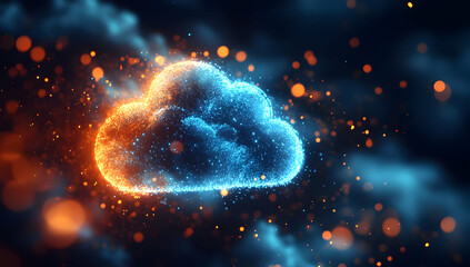 Poster - A vibrant digital cloud with glowing colors, representing technology and connectivity in a modern abstract style.