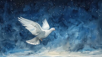 Wall Mural - Night Sky Peace Dove - Watercolor Illustration