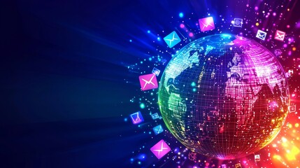 Poster - Global Network Digital Communication Social Media Icons Internet Technology Earth Globe