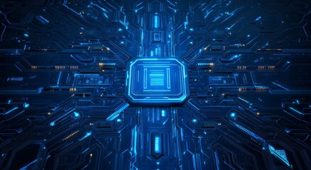 Poster - Futuristic Technology Circuit Board with Glowing Blue Lines