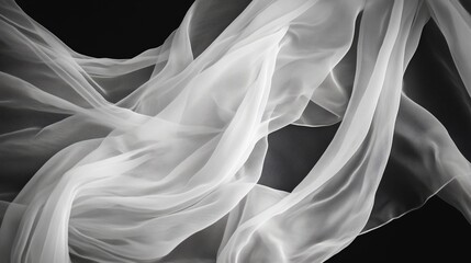 Poster - delicate sheer fabric flowing gracefully against a dark background, highlighting textures and moveme