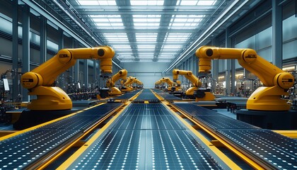 Poster - Clean Energy Factory with Automated Solar Panel Assembly and Robotic Precision