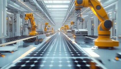 Poster - Clean Energy Factory with Automated Solar Panel Assembly and Robotic Precision