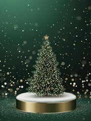 Wall Mural - christmas tree with green background, glitter, gold shimmer,merry christmas day vector background de