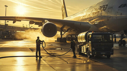 Aircraft Refueling Operation at the Airport Runway.