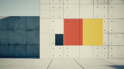 Poster - Modern Minimalist Concrete Wall with Color Blocks and Geometric Shapes