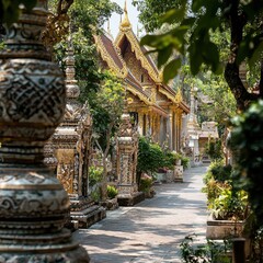 Poster - Golden Temple Pathway  Buddhist Temple in Thailand  Asia