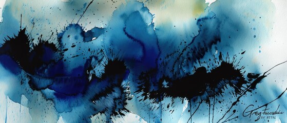 Canvas Print - Watercolor blue and black background, wallpaper