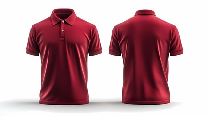 modern red short sleeve polo shirt mockup with front and back views isolated clean white background