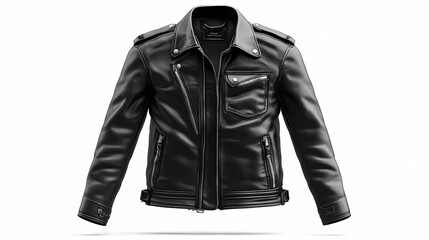 Wall Mural - mockup front view of black leather jacket isolated clean white background