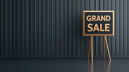 Stylish display of a grand sale sign on an elegant backdrop, perfect for promotional materials and marketing visuals.