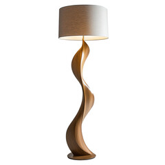 Modern Wooden Floor Lamp with a Curved Design and White Shade