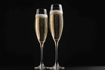 Two champagne glasses with fireworks celebrating New Year's Eve