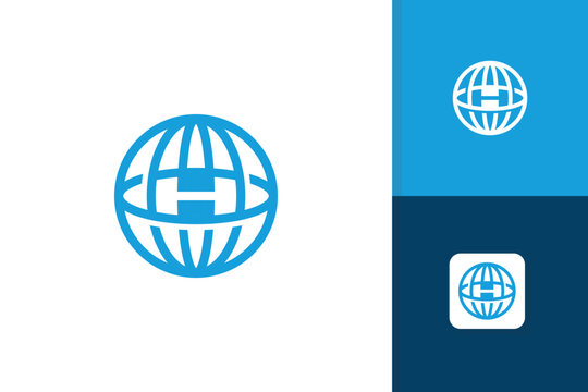 globe logo with initial letter h icon vector template