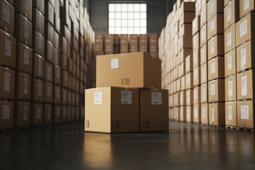 Three boxes stacked on top of each other in a warehouse, generative ai image