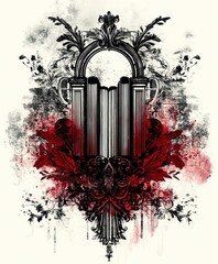 Poster - An ornate design featuring a mirror frame, skull, and floral elements in a dark aesthetic.