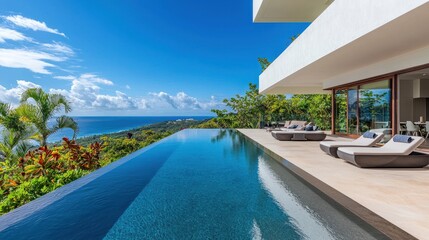 Sticker - Luxury Villa Infinity Pool Overlooking Tropical Ocean Landscape