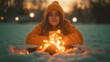 © Franco - Woman lying in the snow next to the campfire on Christmas or New Year's Eve