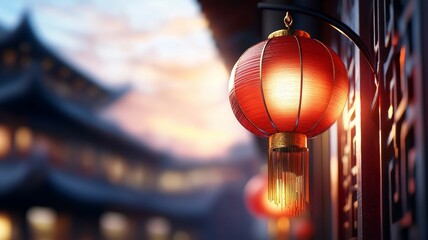 A red lantern hanging from a building