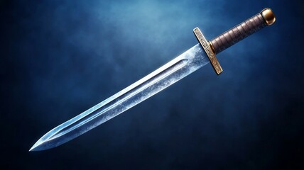 A sword is shown in a blue background