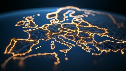 Wall Mural - a map of europe with a glowing border