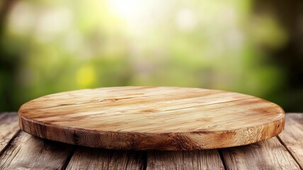 Canvas Print - A wooden table with a round wooden board on top of it