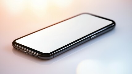 A black iPhone is laying on a white surface