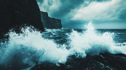 Canvas Print - Dramatic Ocean Waves Crashing Against Rugged Coastline