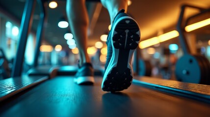 A person is running on a treadmill in a gym