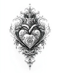 Poster - Ornate heart design with floral elements and a lion motif, showcasing intricate artistry.