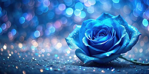 Wall Mural - Hologram blue glowing rose on bokeh background, hologram, blue, glowing, rose, bokeh, background, floral, technology