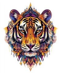 Wall Mural - A vibrant, artistic depiction of a tiger's face with intricate patterns and colors.