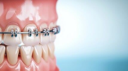 Sticker - A close up of a model of a person's teeth with braces