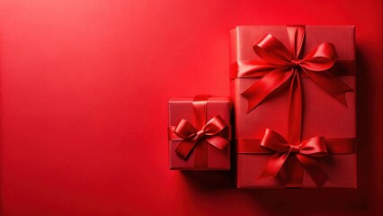 Wall Mural - red gift boxes with red ribbons on a red background, highlighting excitement and festivity, celebration