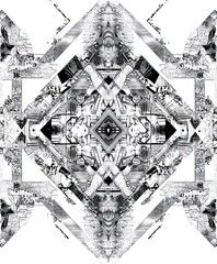 Poster - Abstract black and white symmetrical design with intricate patterns and textures.