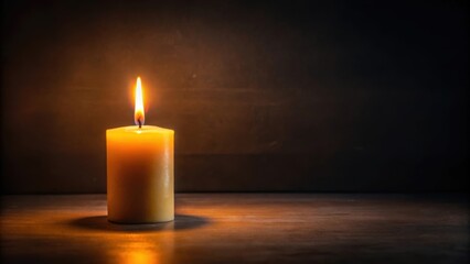 Wall Mural - Burning candle illuminating darkness, candle, flame, light, glow, illumination, wax, fire, warmth, dark, atmosphere, ambiance