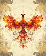 Canvas Print - A vibrant phoenix illustration with fiery colors, symbolizing rebirth and transformation.