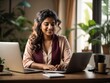 © shrinay - Happy young indian woman sitting  at home working on laptop