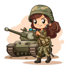 Wall Mural -  army action, cartoon soldier, white background