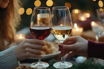 “Realistic Shot of Two People Toasting with Wine Glasses”
