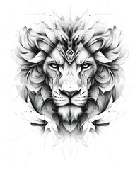 Wall Mural - A detailed black and white illustration of a lion's face with intricate patterns.