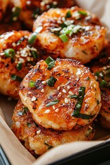 Wall Mural - Crispy Fried Shrimp Cakes with Sesame Seeds and Green Onions