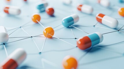 Poster - Connected pharmacy network, seamless data integration, 3D illustration