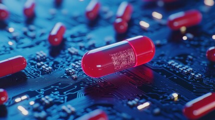 Poster - AI-powered drug delivery, microchip technology, 3D illustration
