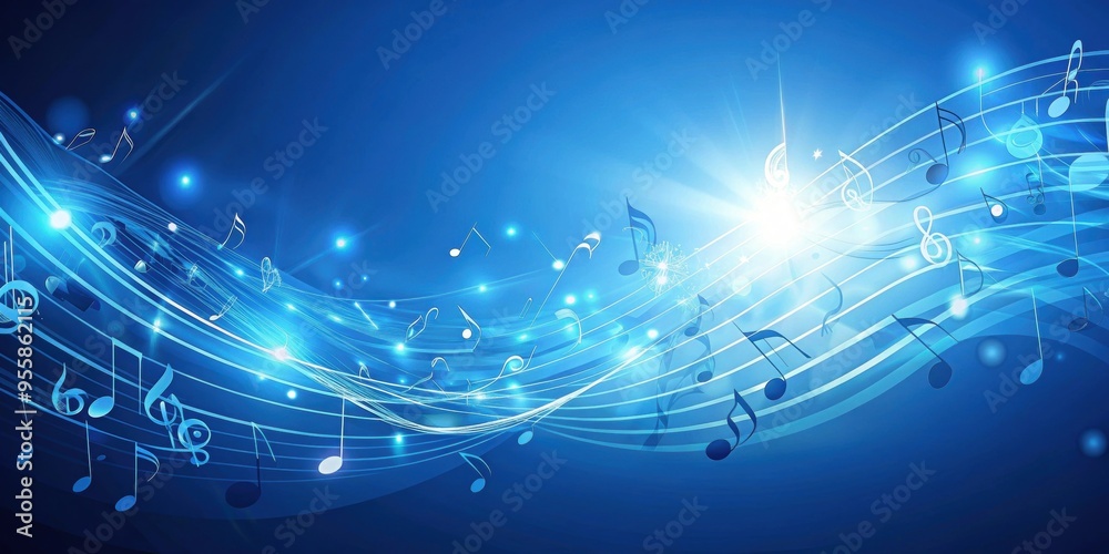 Abstract blue music background with flying notes , music, abstract ...