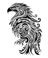 Canvas Print - A stylized black and white tribal eagle design featuring intricate patterns and curves.